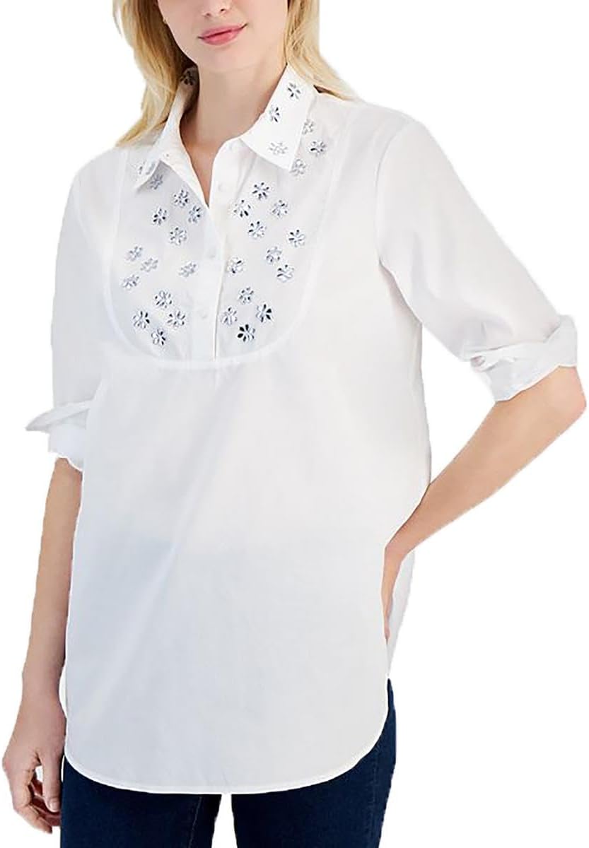 

Женская блузка-рубашка Tommy Hilfiger с длинным рукавом и однотонной отделкой, Bright White