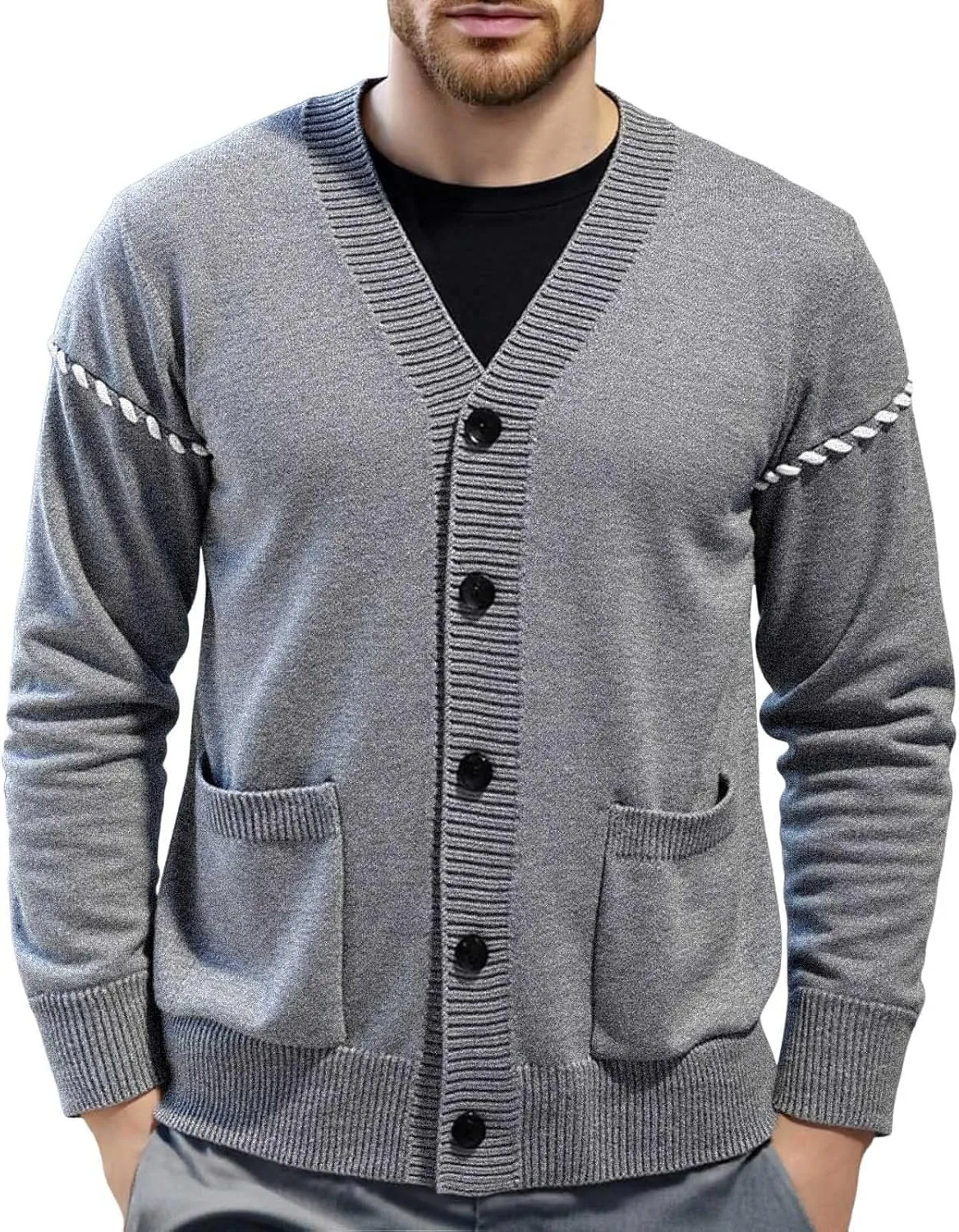 

Мужской кардиган с длинными рукавами и V-образным вырезом