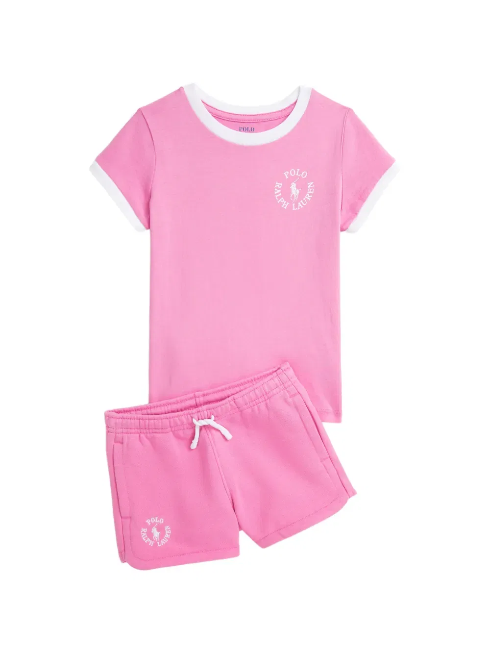 Футболка с контрастной отделкой и логотипом Polo Ralph Lauren Kids, розовый — фото 3