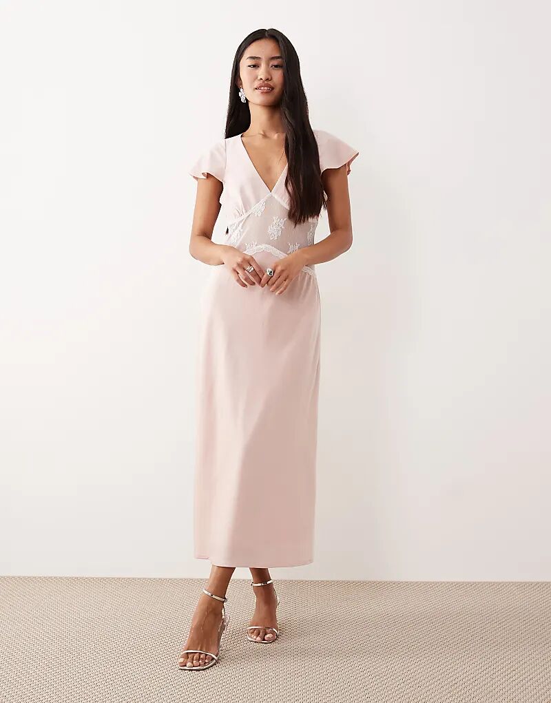 

Платье миди из атласа Motel Lirenda с кружевной вставкой нежно-розового цвета