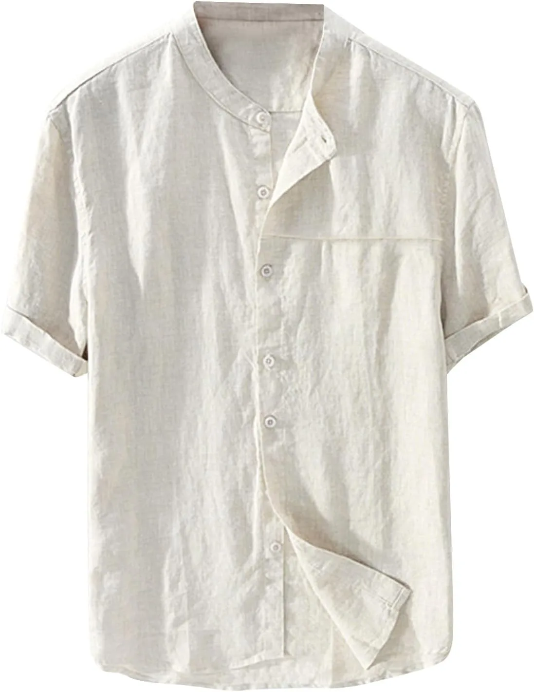 

Мужская рубашка с воротником-стойкой, короткий рукав, легкая