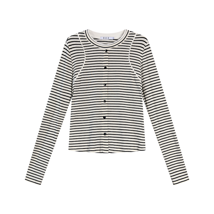 

ELLE Футболка Women's Black White Crew Neck Straight Fit