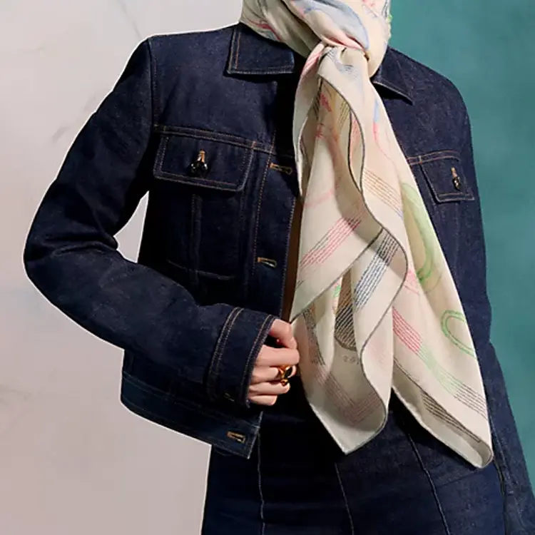 HERMES Кашемировая шаль женская бело-голубая, White/Blue — фото 3