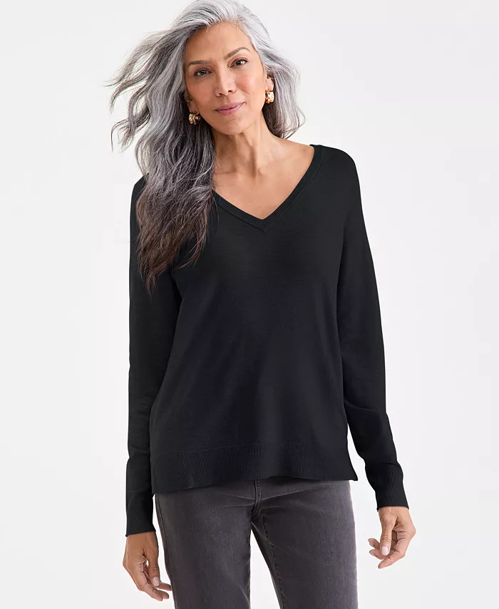 

Женский свитер с V-образным вырезом и длинными рукавами, созданный для Macy's Style & Co, черный