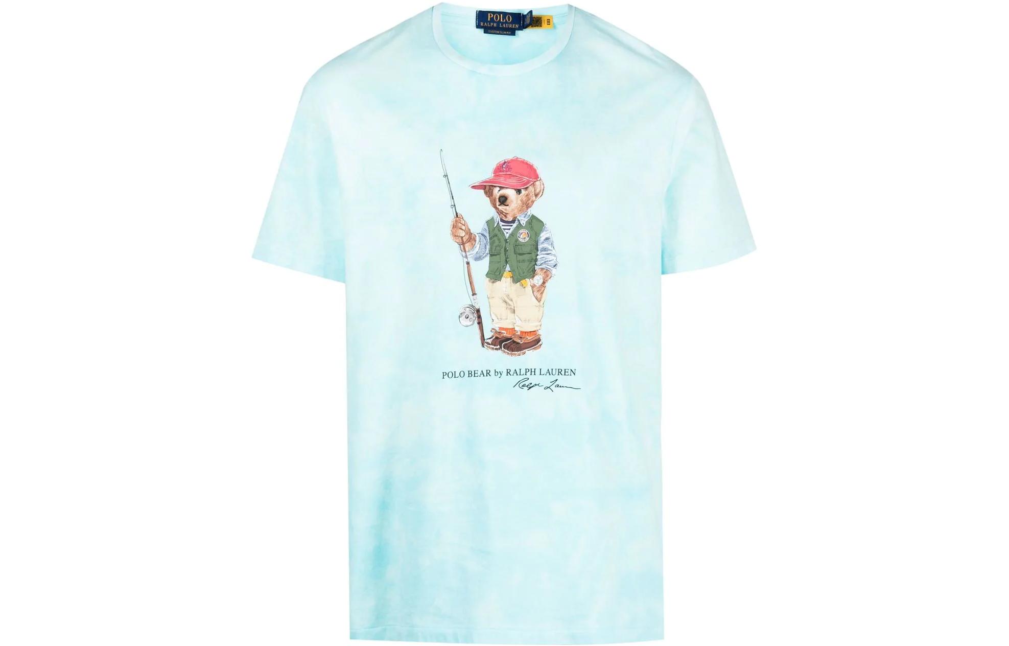 Футболка хлопковая с принтом логотипа Polo Ralph Lauren, светло-голубая — фото 2
