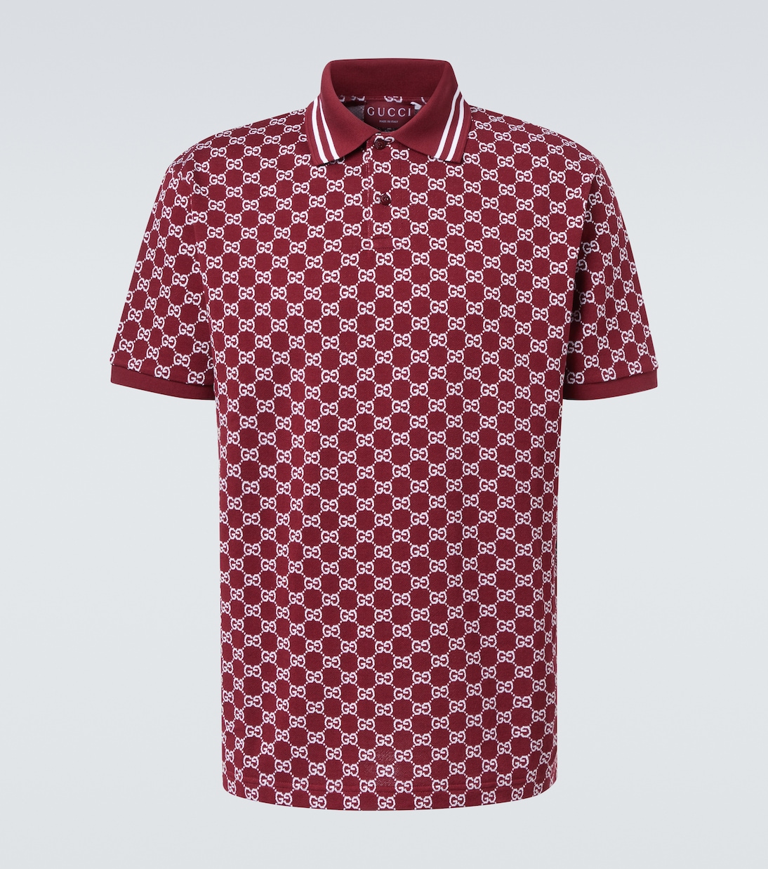 Рубашка-поло из жаккардового хлопкового пике с узором GG Gucci, Rosso Ancora/White/M