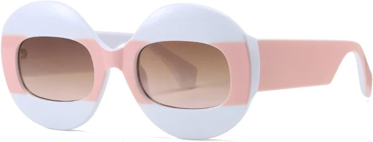 

Модные круглые солнцезащитные очки для женщин с контрастными цветами, ретро-очки с овальными линзами, прозрачными градиентными линзами, защита от УФ-излучения UV400, трендовые очки для мужчин HHZZYVY, White Pink Tea Pink