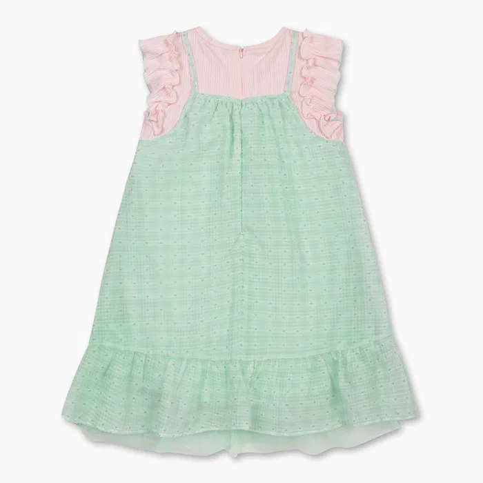 Детское платье Lovely Check Emboss, мятное, от Benetton Kids — фото 2