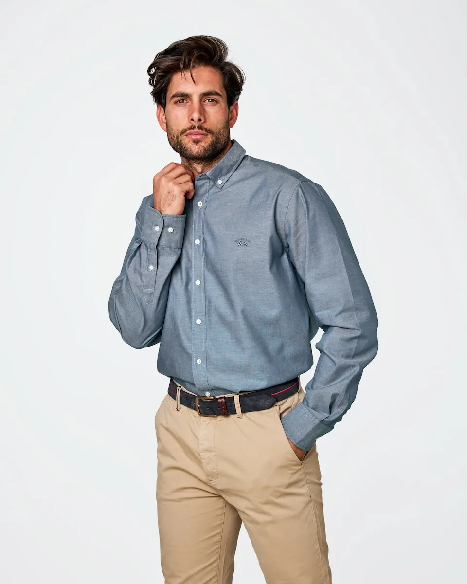 

Оксфордская рубашка мужская классического кроя гладкая Spagnolo, синий