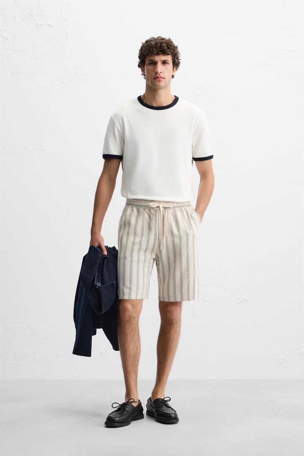 

Шорты - бермуды из льна и вискозы ZARA, цвет striped