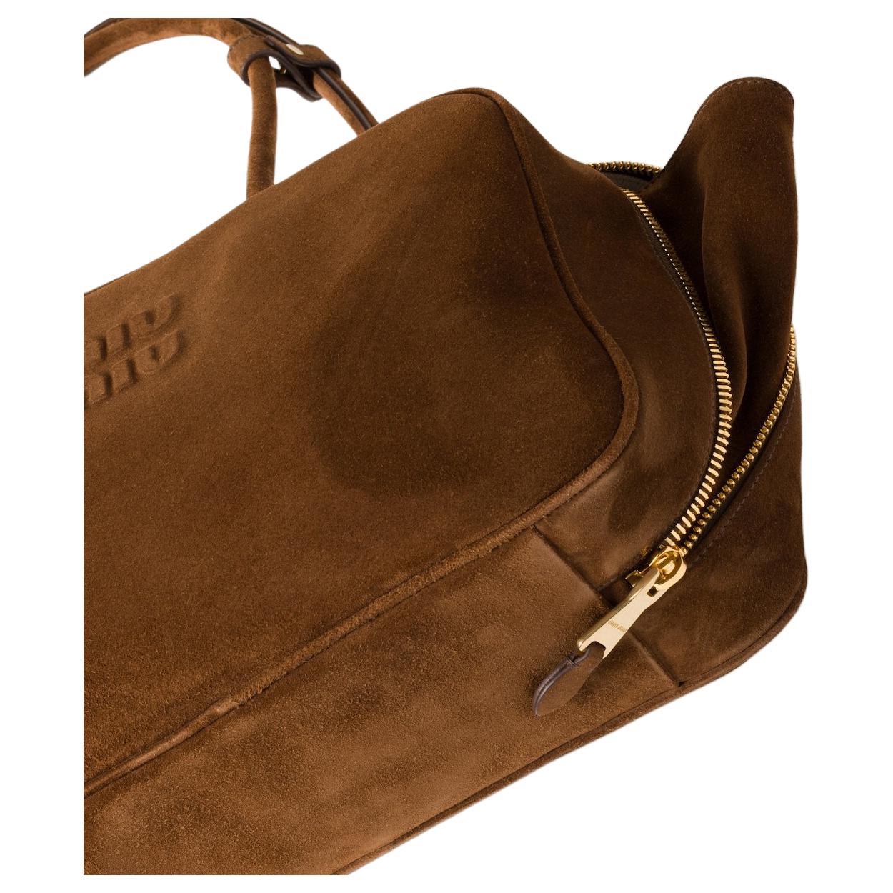 MIU MIU Сумка боулинг Beau Suede Leather через плечо женская Cocoa Brown — фото 4