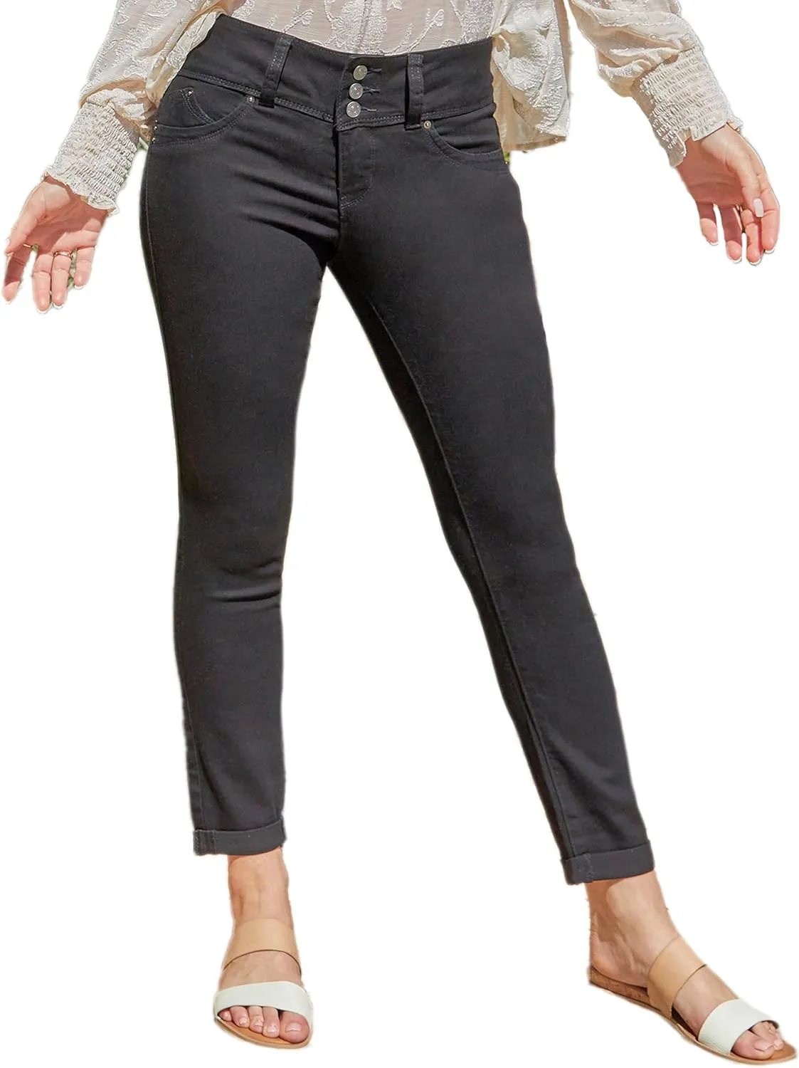 

Royalty For Me Women's YMI Jeans Wannabettabutt с тремя пуговицами и манжетами