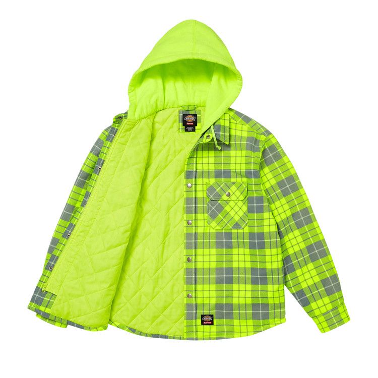 Рубашка Supreme x Dickies Lined Zip Up Hooded Flannel Shirt, Fluorescent Green — фото 2