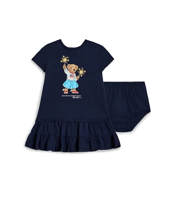 Платье хлопковое Polo Bear Tiered Cotton Dress & Bloomer Polo Ralph Lauren Kids, Refined Navy