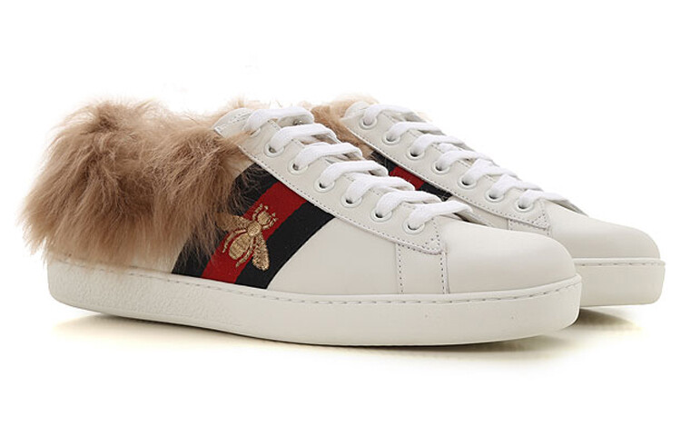 Кеды женские Gucci Ace меховые, белый — фото 3