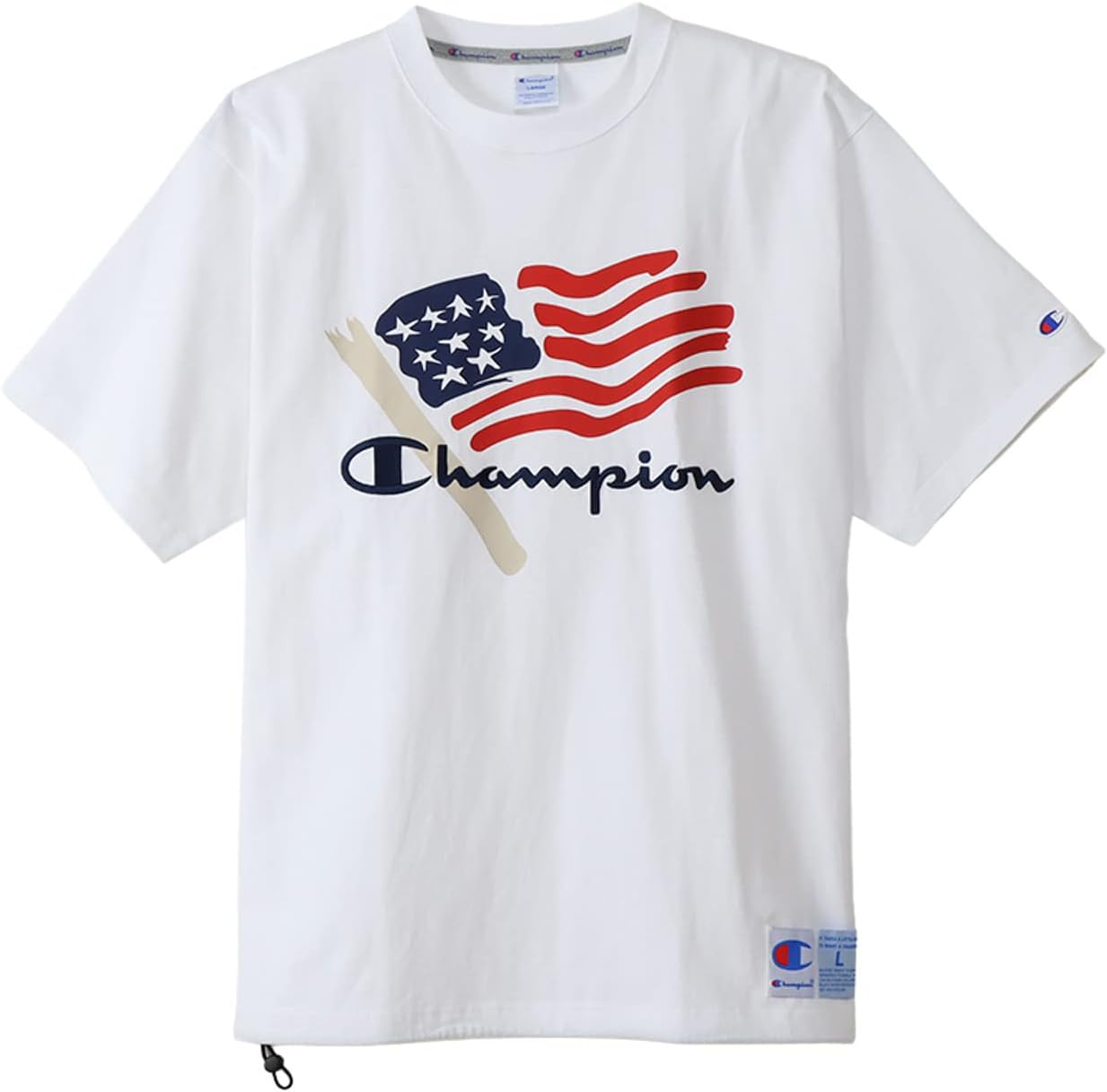 

Мужская футболка Champion с коротким рукавом, круглый вырез, графический логотип, хлопок, США, свободный крой, оверсайз, спортивный стиль, C3-X322, белый