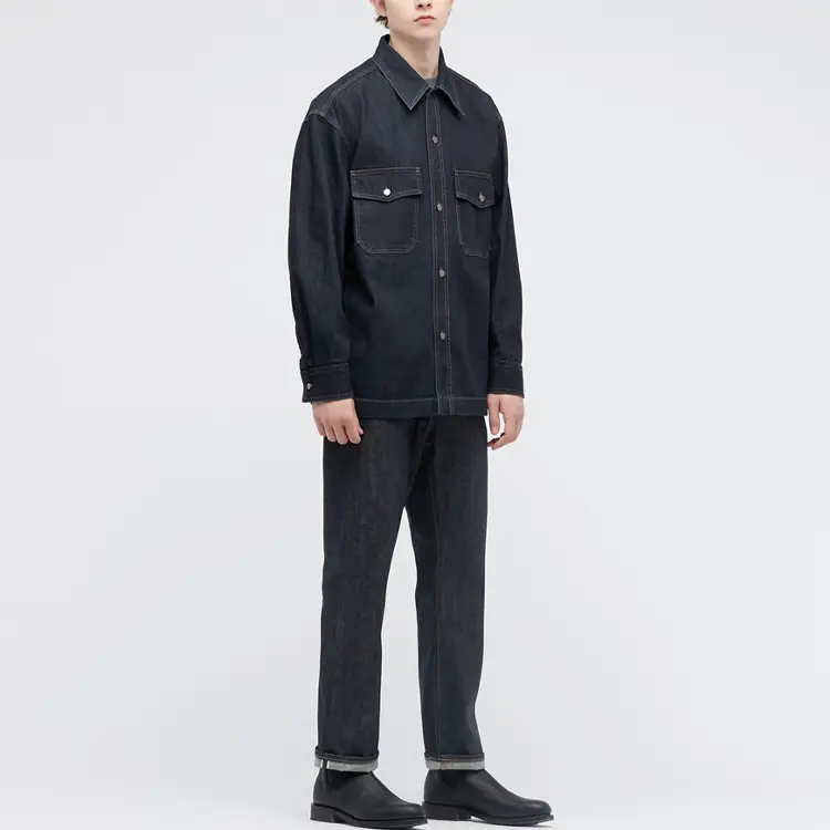 

Джинсовая куртка унисекс темно-синяя Uniqlo, темно-синий