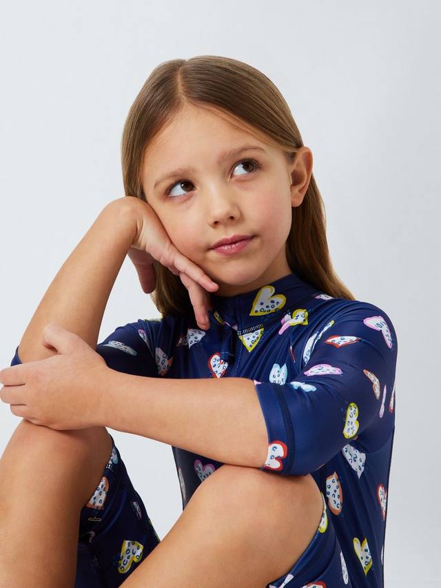 Детский купальник Sunpro с принтом в виде сердечек и животных John Lewis, Navy — фото 4