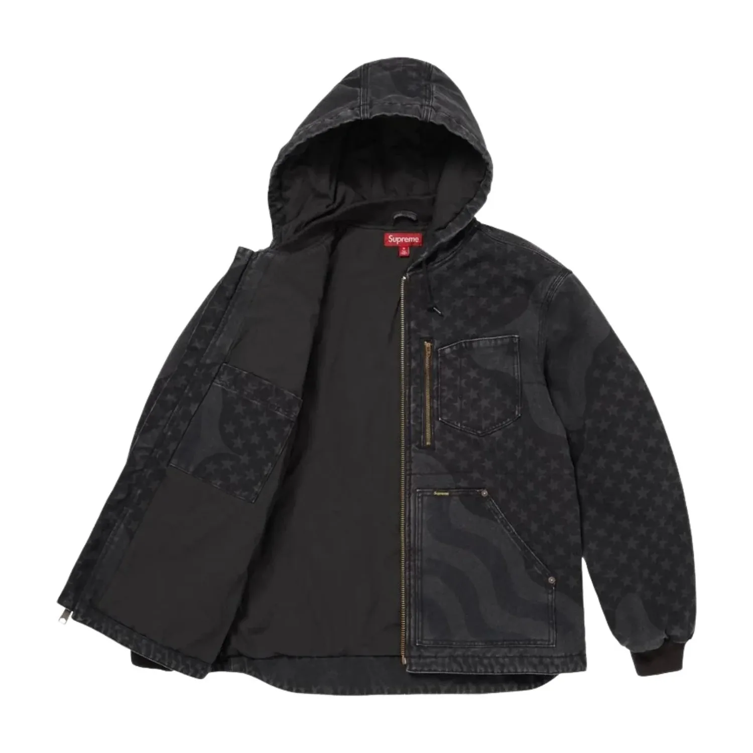 Рабочая куртка Supreme SS26 Flag Quilted Hooded Work Jacket 'Black' — фото 2