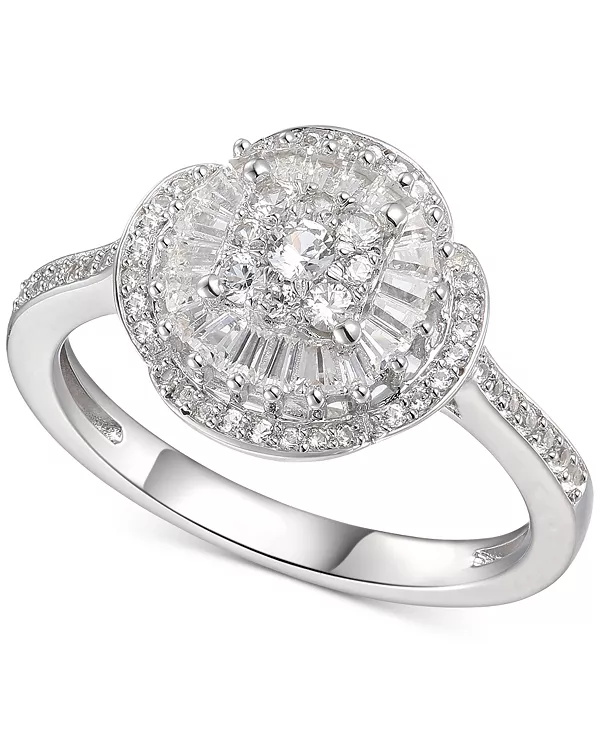 

Кольцо-Гало с кубическим цирконием огранки «багет» из стерлингового серебра Macy'S, white