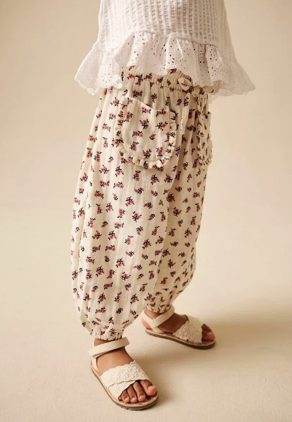 Брюки прямого кроя, надеваются через голову Next, Cream Pink Floral Ditsy — фото 3