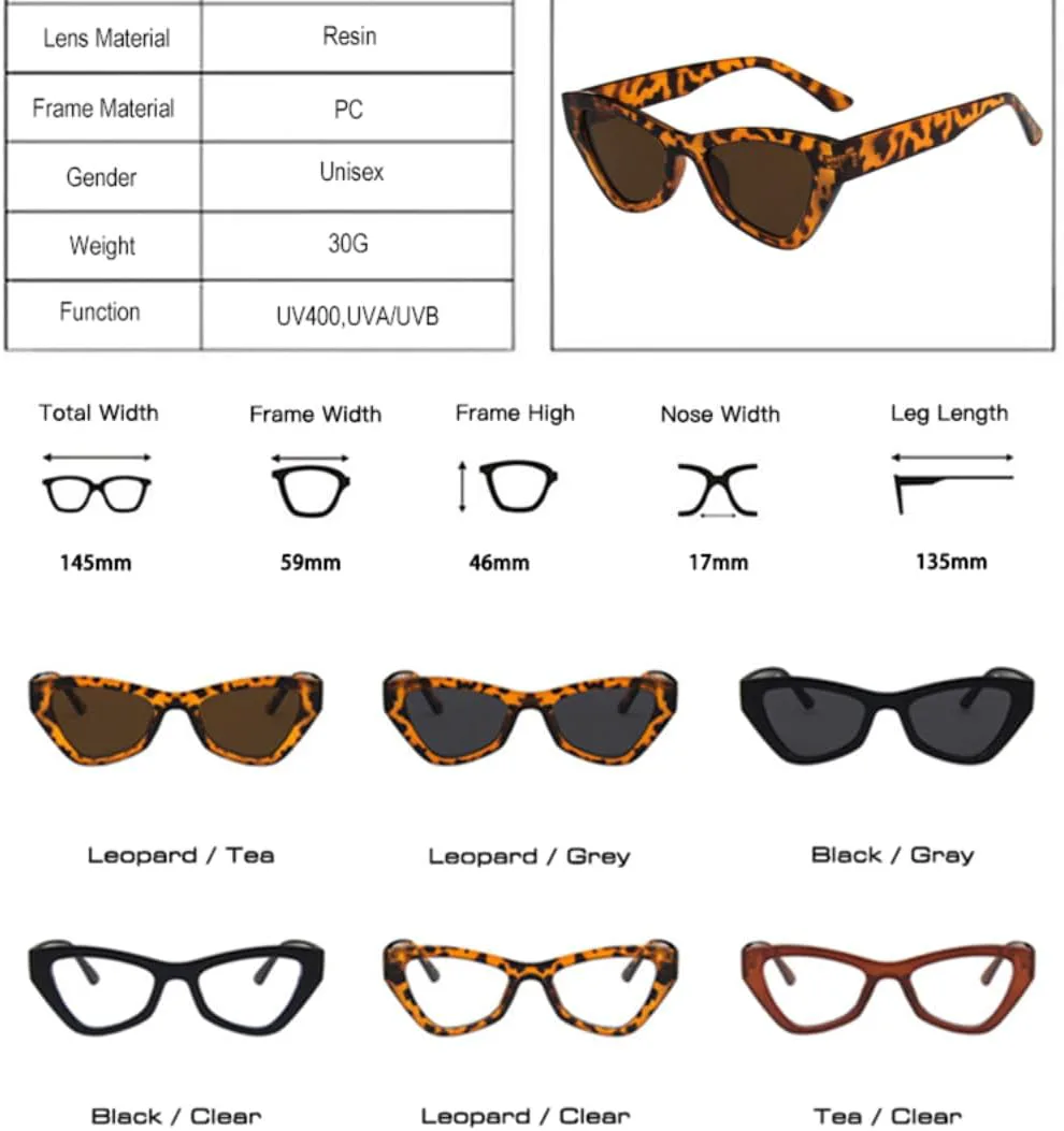 

Модные солнцезащитные очки «кошачий глаз» с леопардовым принтом для женщин и мужчин, в ретро-стиле, с прозрачной оправой, защита от УФ-излучения UV400 TVTBBVV, Tea