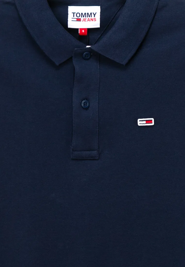 Поло, хлопок, slim fit, Tommy Jeans Tommy Hilfiger, темно-синий — фото 3