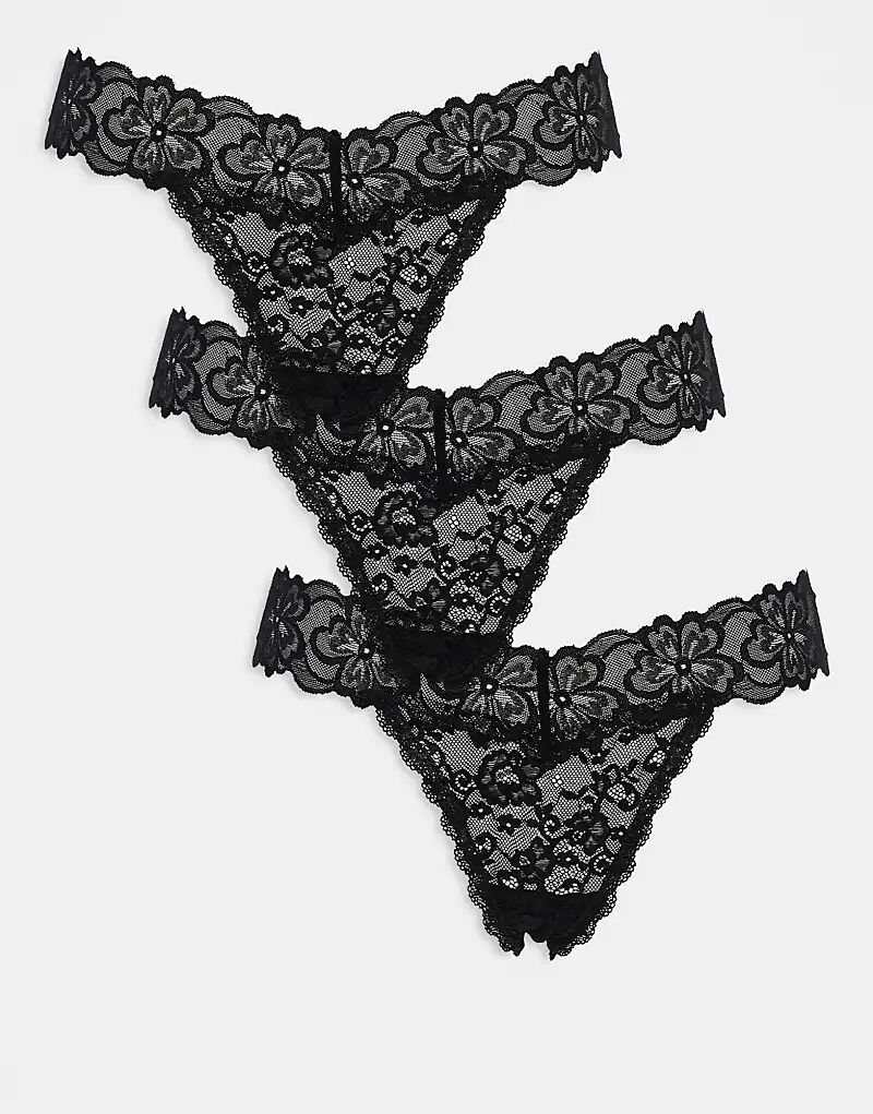 

ASOS DESIGN Minnie, 3 пары бразильских кружевных трусиков черного цвета