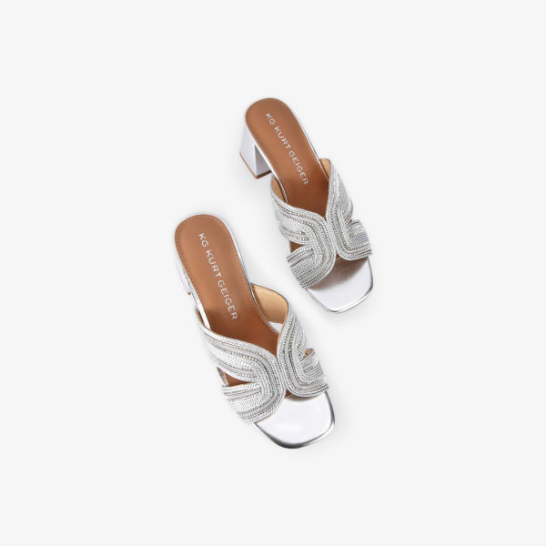 Босоножки Kg Kurt Geiger Pose на каблуке с плетением, кристаллами и жемчугом, серебряный — фото 2