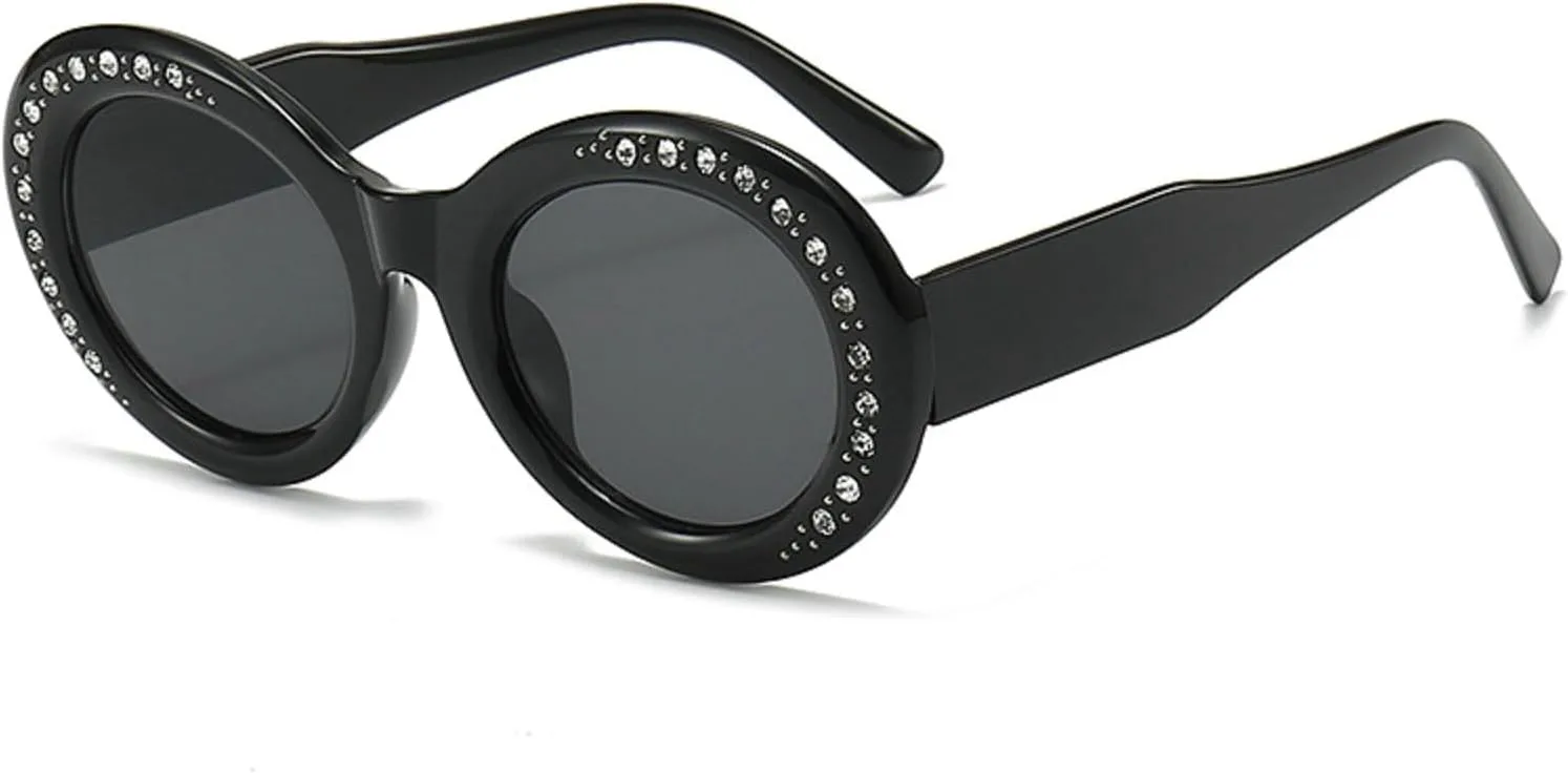 

Женские солнцезащитные очки с круглыми стразами, сверкающие бриллиантами, хрустальные солнцезащитные очки для вечеринок, роскошные очки для вечеринок mincl, Black
