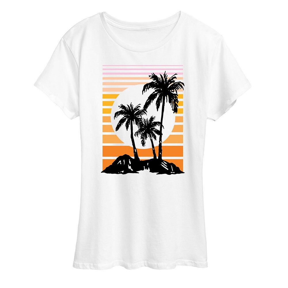 

Женская футболка с рисунком Sunset Palm Trees, белый
