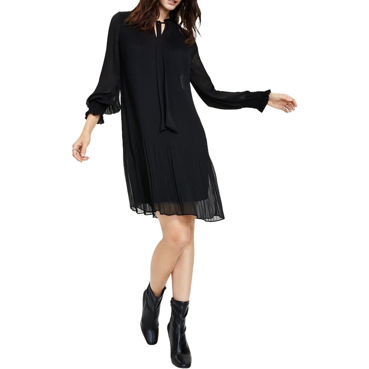 

Женское плиссированное шифоновое платье-трапеция DKNY, черный