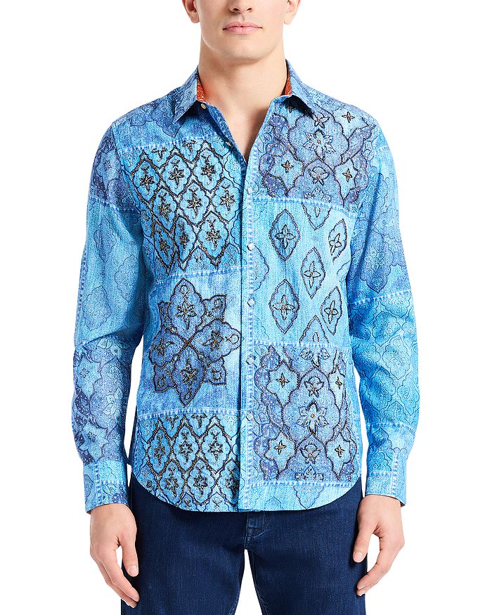 

Вышитая рубашка с длинным рукавом Robert Graham, синий