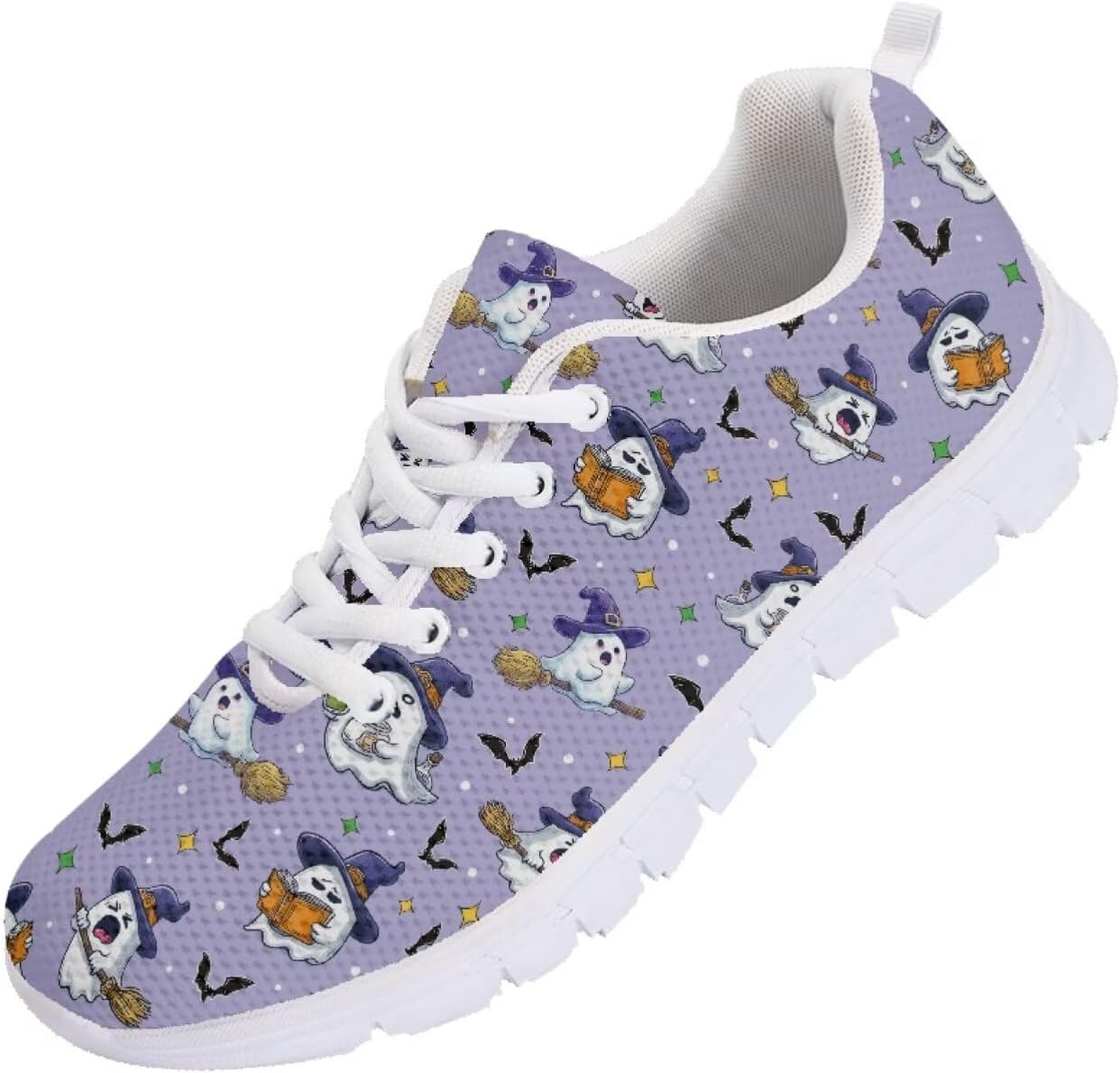 

Кроссовки Forchrinse на Хэллоуин для женщин и мужчин, дышащие, с шнуровкой, для прогулок, повседневные сетчатые, противоскользящие теннисные туфли, Halloween Ghost Bat