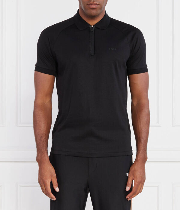 

Поло мужское Boss Green хлопковое на молнии, черный