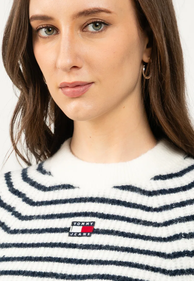 Джемпер, оверсайз, с шерстью, Tommy Jeans Tommy Hilfiger, кремовый — фото 3