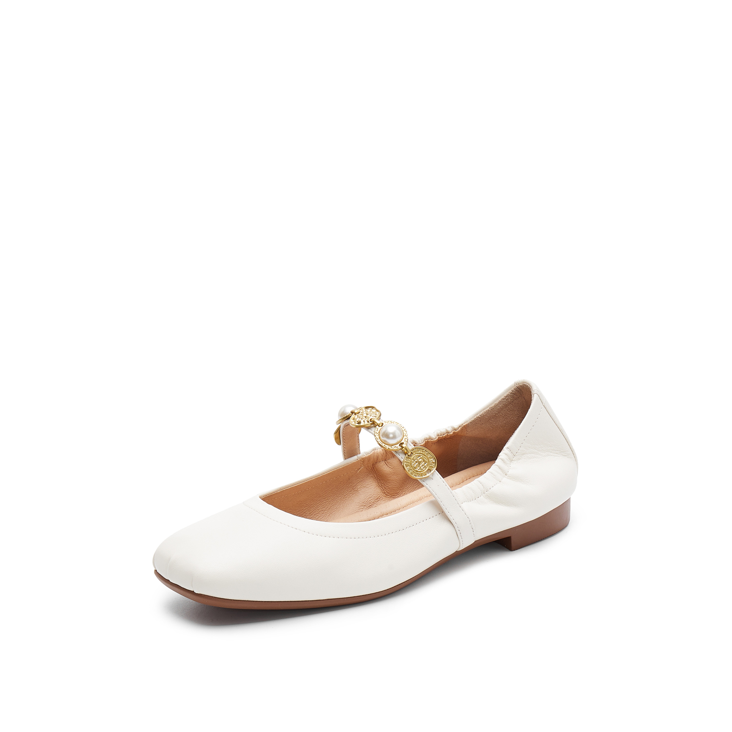 Staccato Белые женские балетки Multigem Pearl с ремешком на щиколотке высотой каблука 1,5 см, цвет White — фото 2