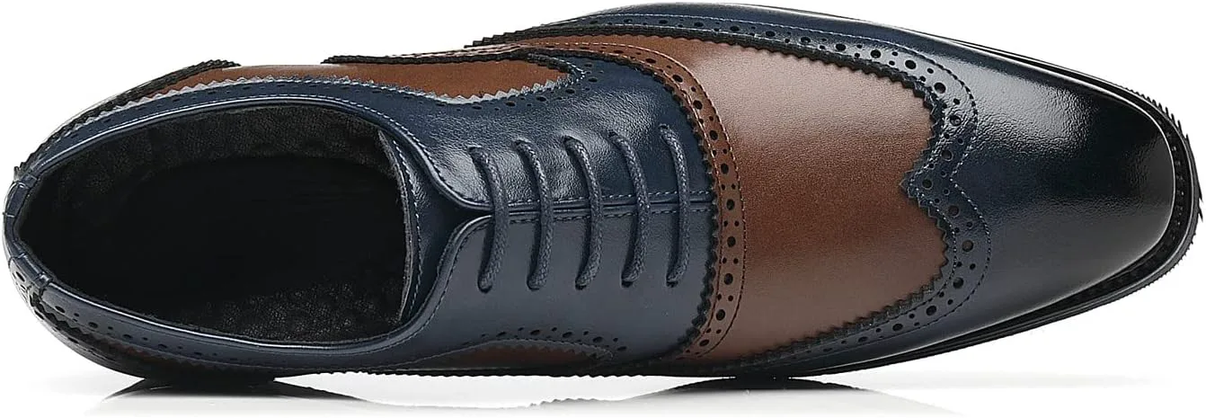 

Мужские кожаные туфли Santimon Wingtip коричневые с эффектом старины и синие итальянские формальные оксфорды, коричневый