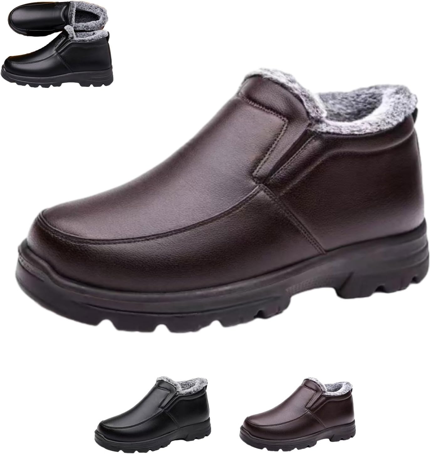 

Мужские кожаные зимние ботинки GHTRHSB с меховой подкладкой, легкие и удобные теплые водонепроницаемые ботинки с антискользящей подошвой, зимние ортопедические лоферы, коричневый