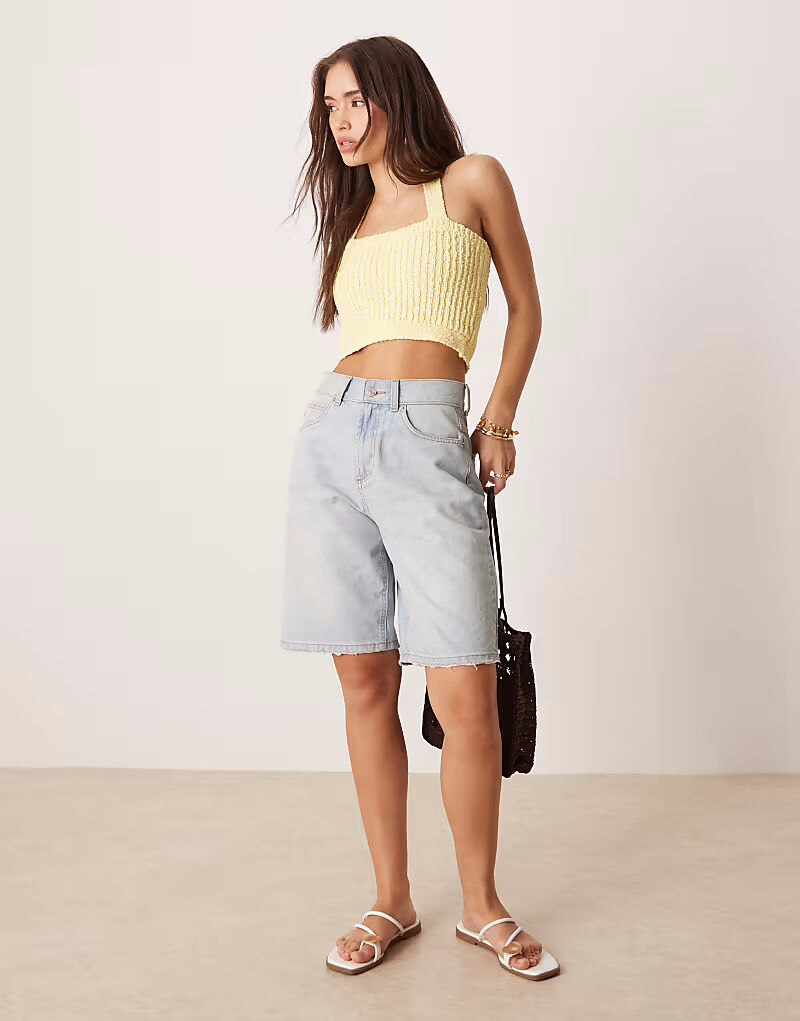 

Укороченный трикотажный топ ASOS DESIGN из пряжи slub желтого цвета