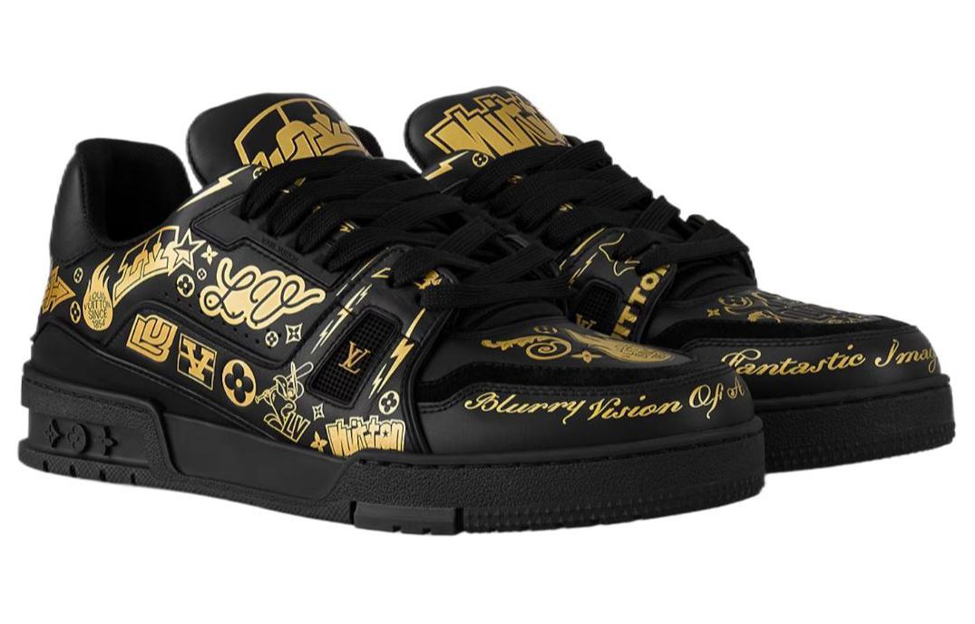LOUIS VUITTON Тренировочные кроссовки low top для скейтбординга мужские black gold — фото 4