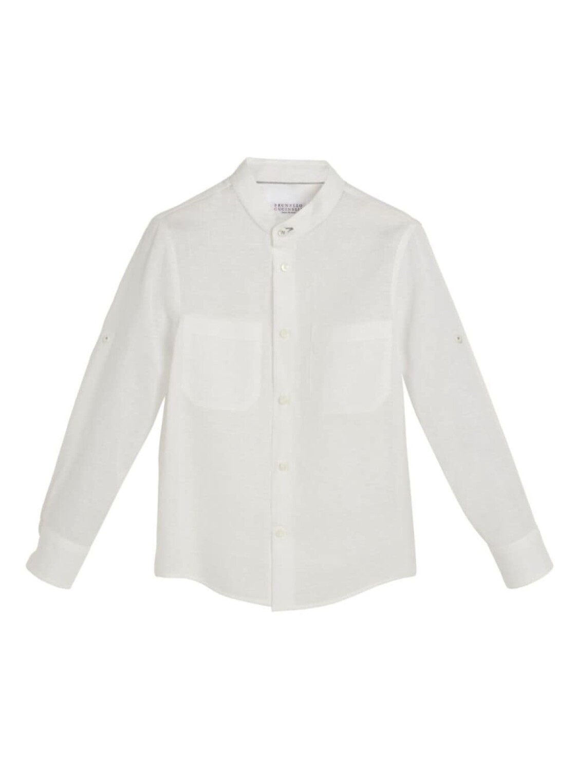 

Brunello Cucinelli Kids льняная рубашка с воротником-стойкой, белый
