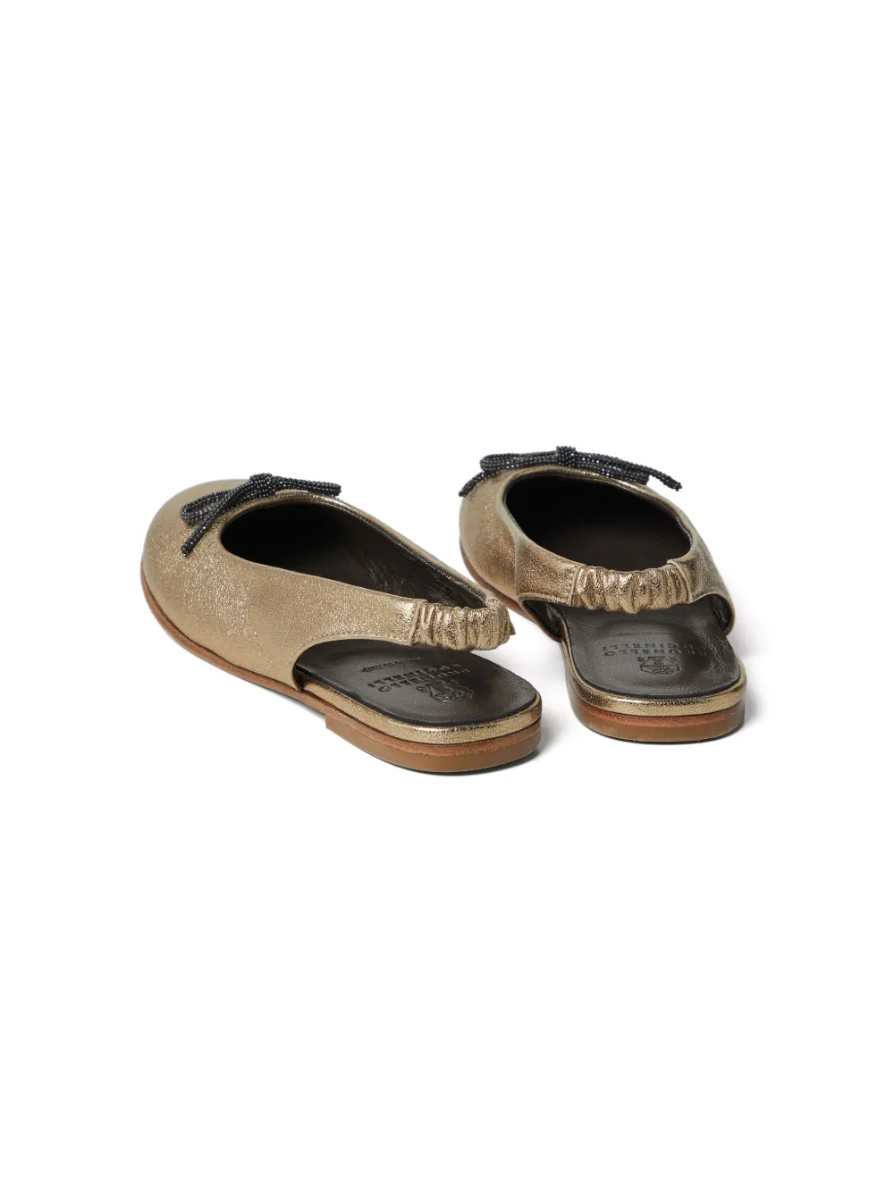 Балетки из кожи с эффектом ламе Brunello Cucinelli Kids, золотой — фото 3