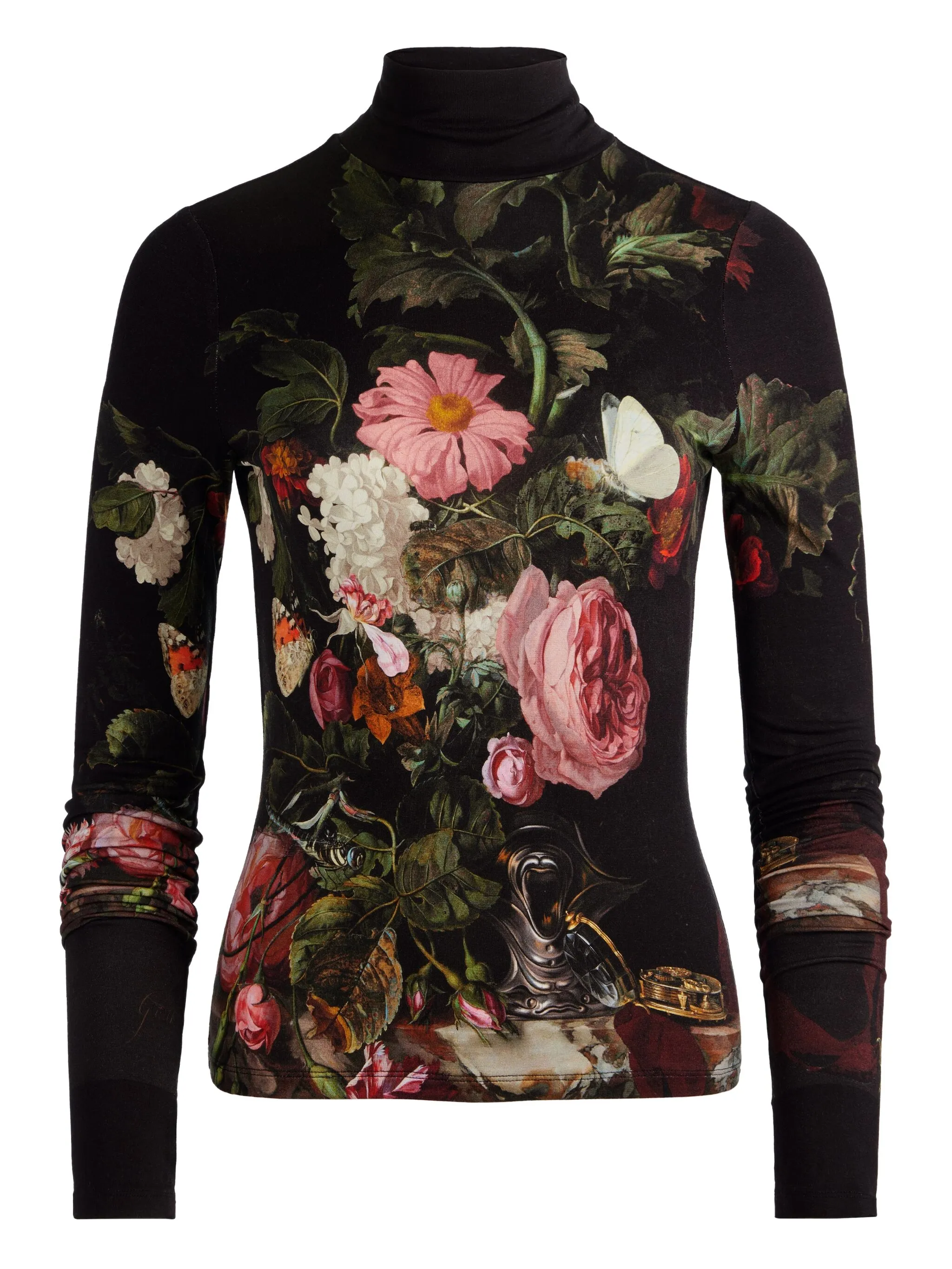 

Топ Delaina с высоким воротником и длинными рукавами Alice + Olivia, черный