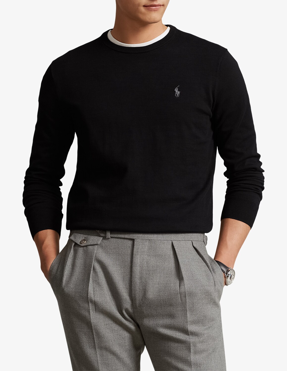 

Свитер с круглым вырезом из расшитого хлопка Ralph Lauren, черный