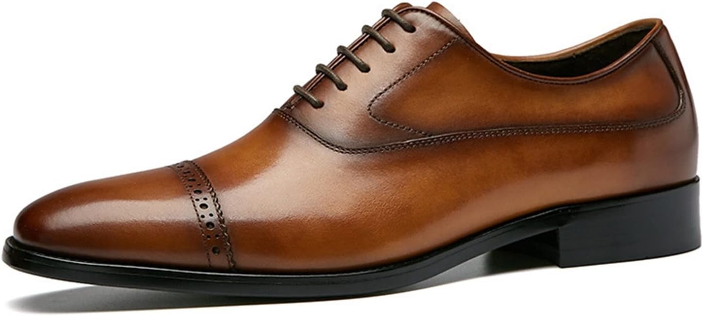 

Классические туфли-оксфорды для мужчин, на шнуровке, с закругленным носком, квадратным полированным носком, кожаным блочным каблуком, резиновой подошвой, нескользящей поверхностью, низкие, для выпускного вечера Xjsdjhount, коричневый
