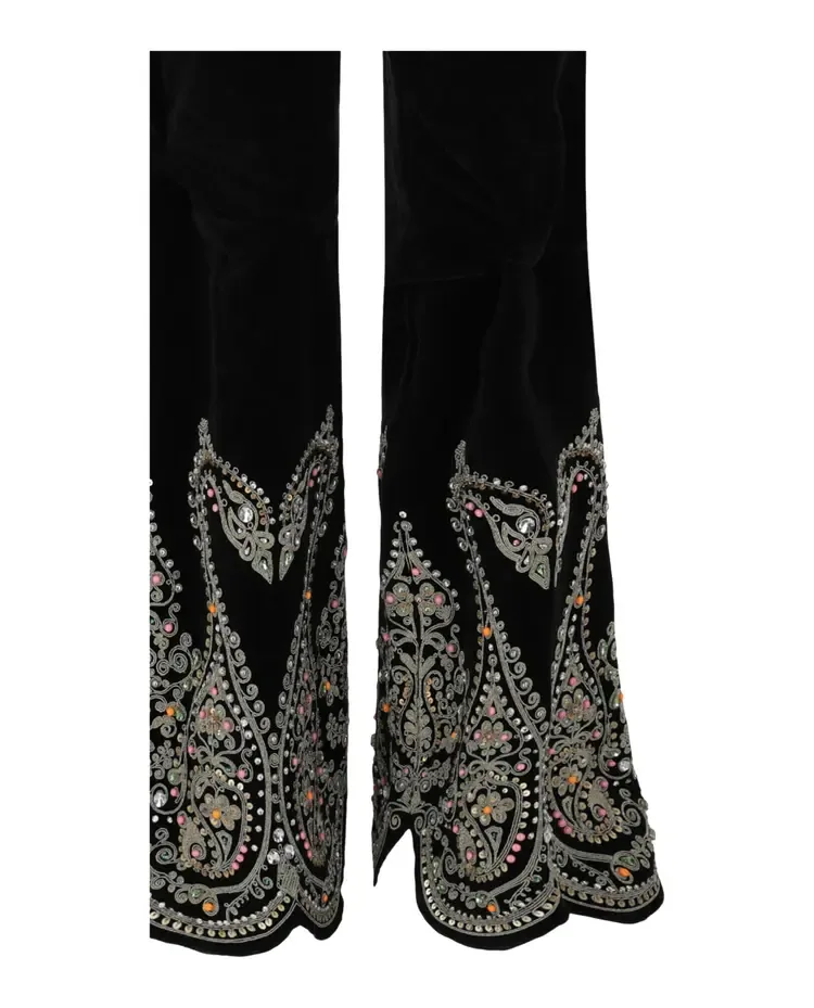 Брюки Gucci бархатные с вышивкой, черные — фото 3