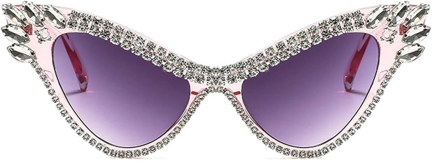 

Модные большие солнцезащитные очки «кошачий глаз» с кристаллами для женщин в стиле ретро 90-х, с защитой от УФ-излучения и бриллиантами mincl, Light Pink
