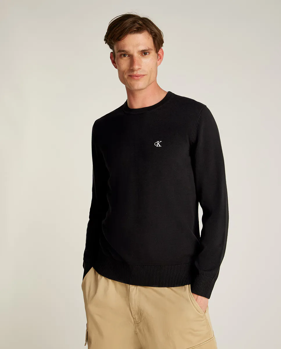 

Мужской свитер с круглым вырезом и монограммой Calvin Klein Jeans, чёрный