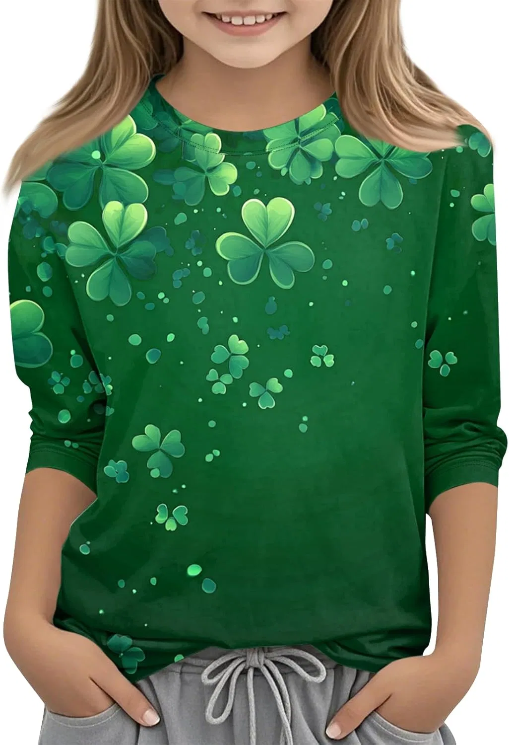 Футболка с принтом Shamrock, оверсайз, 3/4 рукав, Army Green